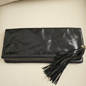 HOBO INTERNATIONAL RAINE BLACK LEATHER FOLDOVER CLUTCH